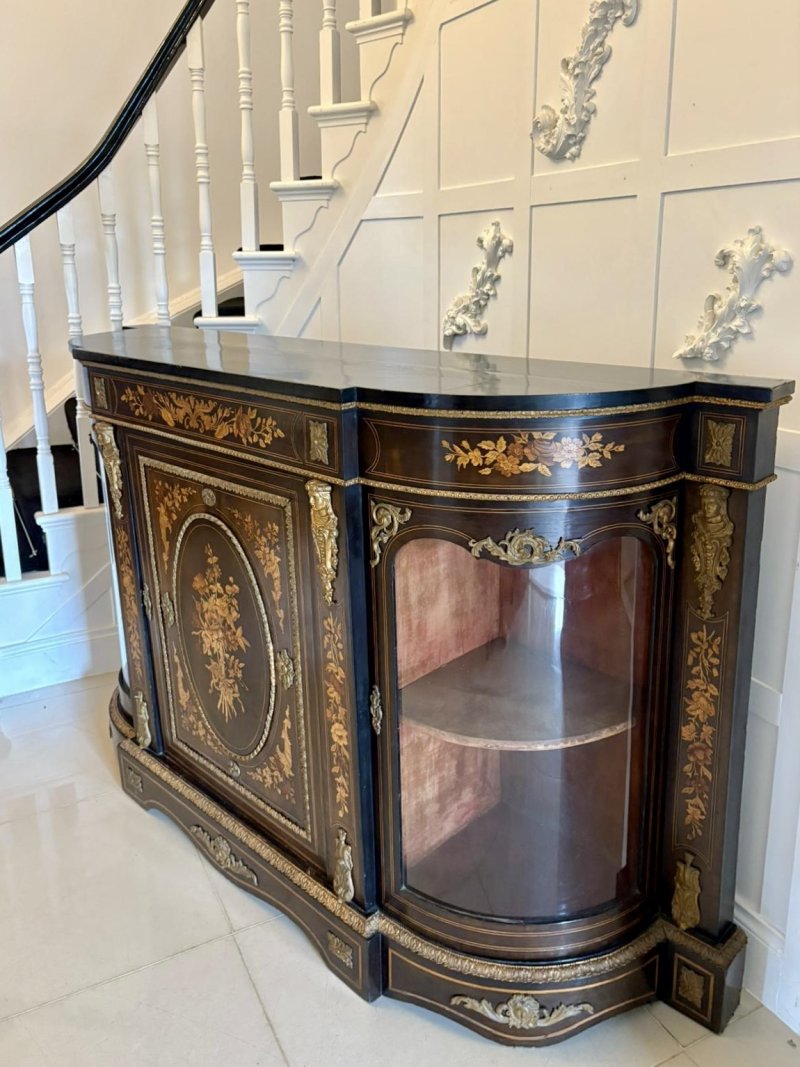 Outstanding Quality Antique Victorian Ebonised and Inlaid Floral Marquetry Credenza/Sideboard - Image 11